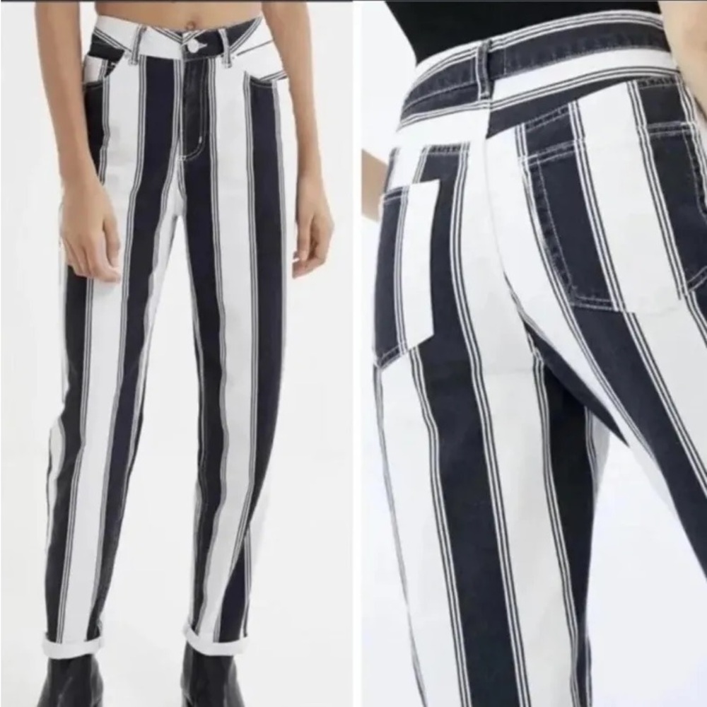 Black and white striped mom jeans